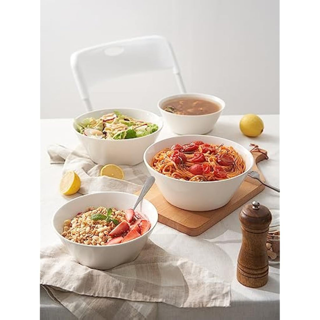 DOWAN Large Ceramic Soup Bowls | 950ml White Porcelain Cereal Bowls, Set of 4