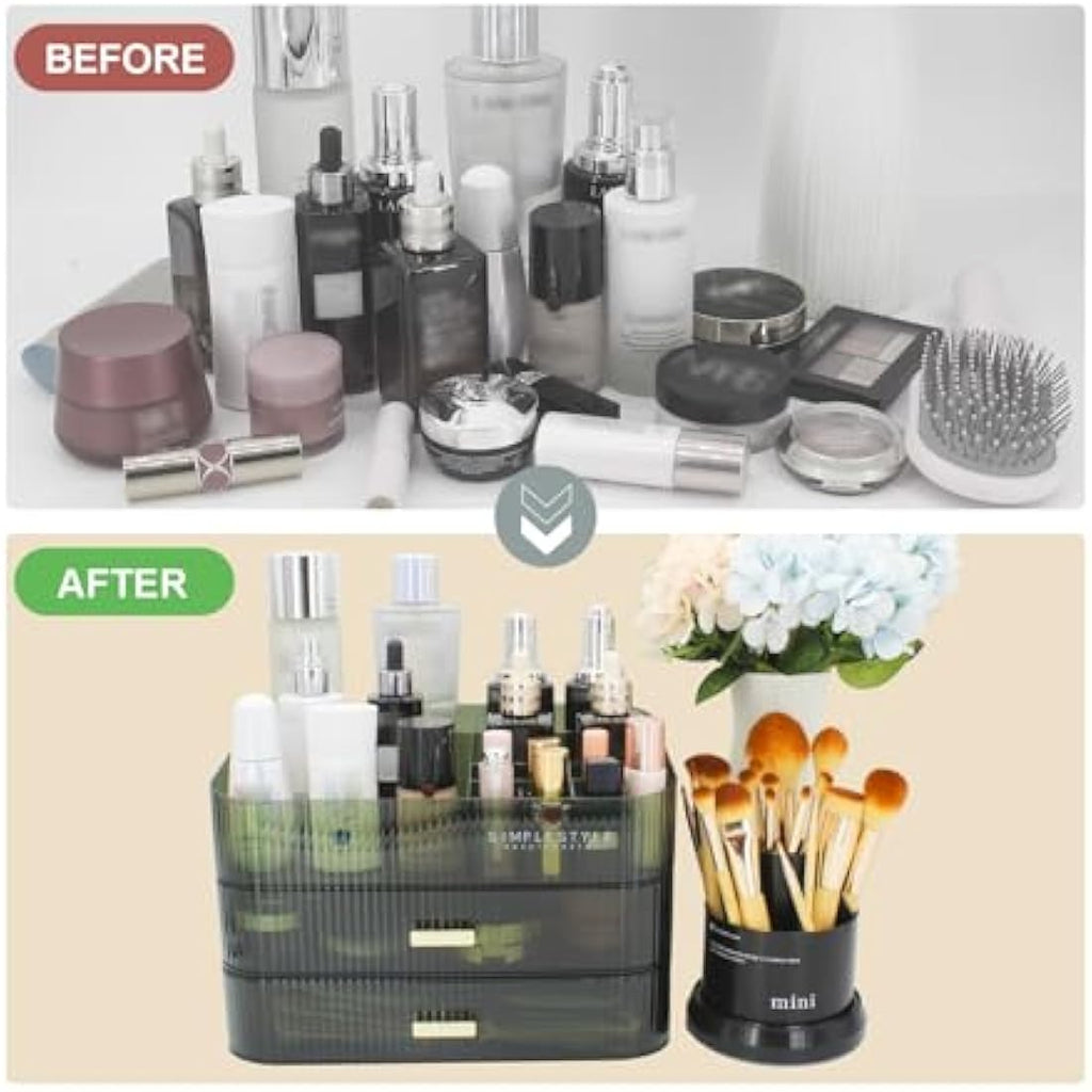 Makeup Organizer – Stackable 2-Drawer Cosmetic Storage, Green