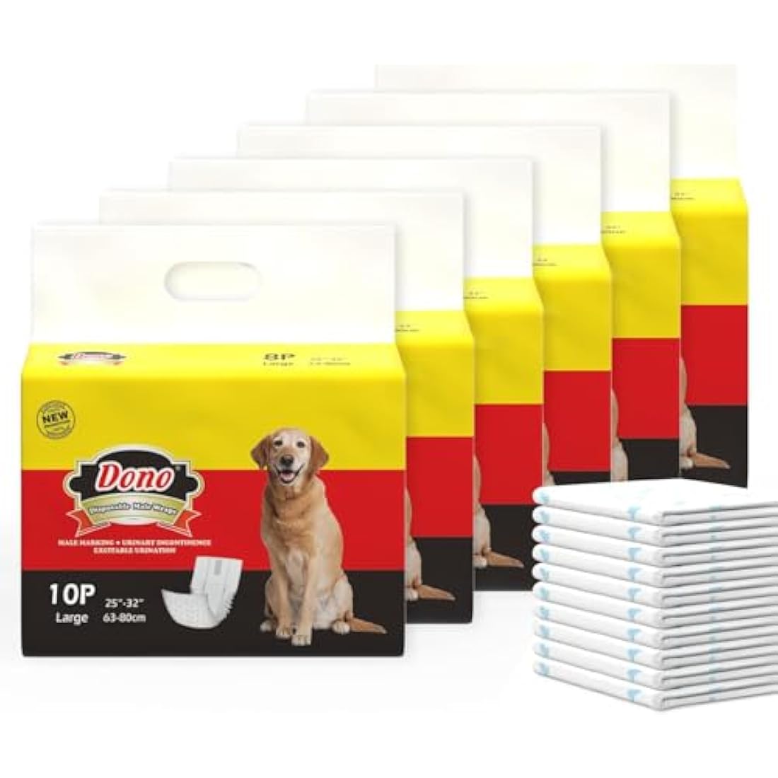 Dono Male Dog Wraps – Disposable Absorbent Belly Bands, Medium, 60 Count