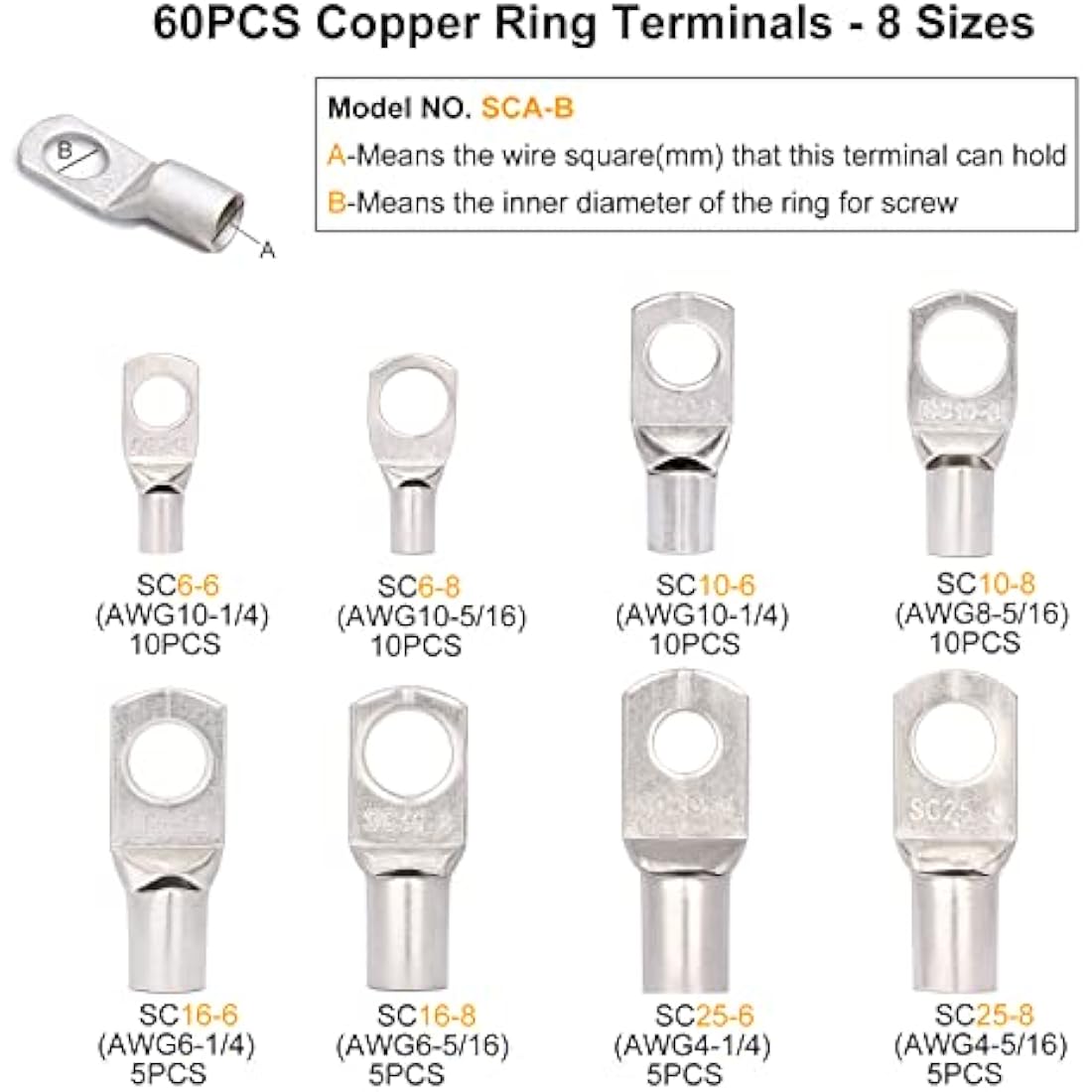 Solsop Battery Cable Crimping Tool Kit with 60PCS Copper Ring Terminals