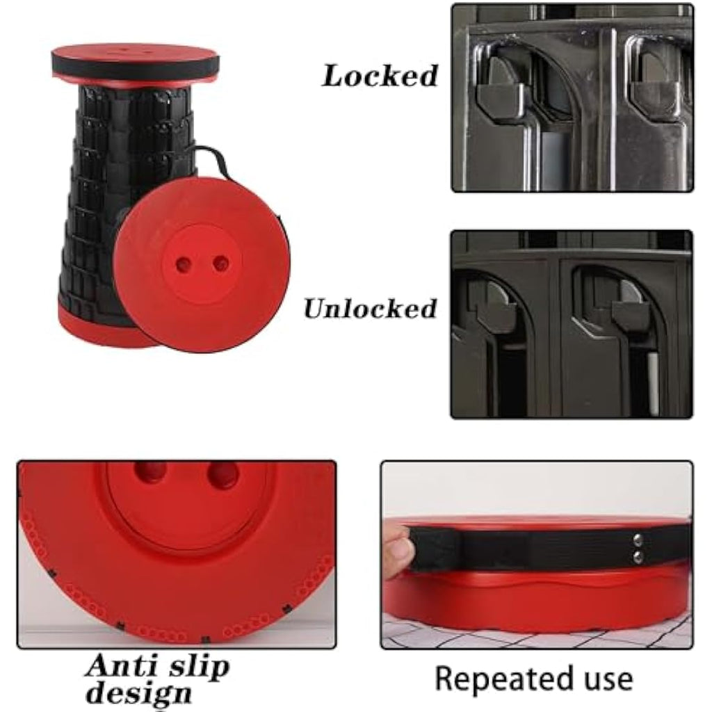 HVDHYY Telescopic Stool 2-Pack – Portable Folding Camping Seat, Red