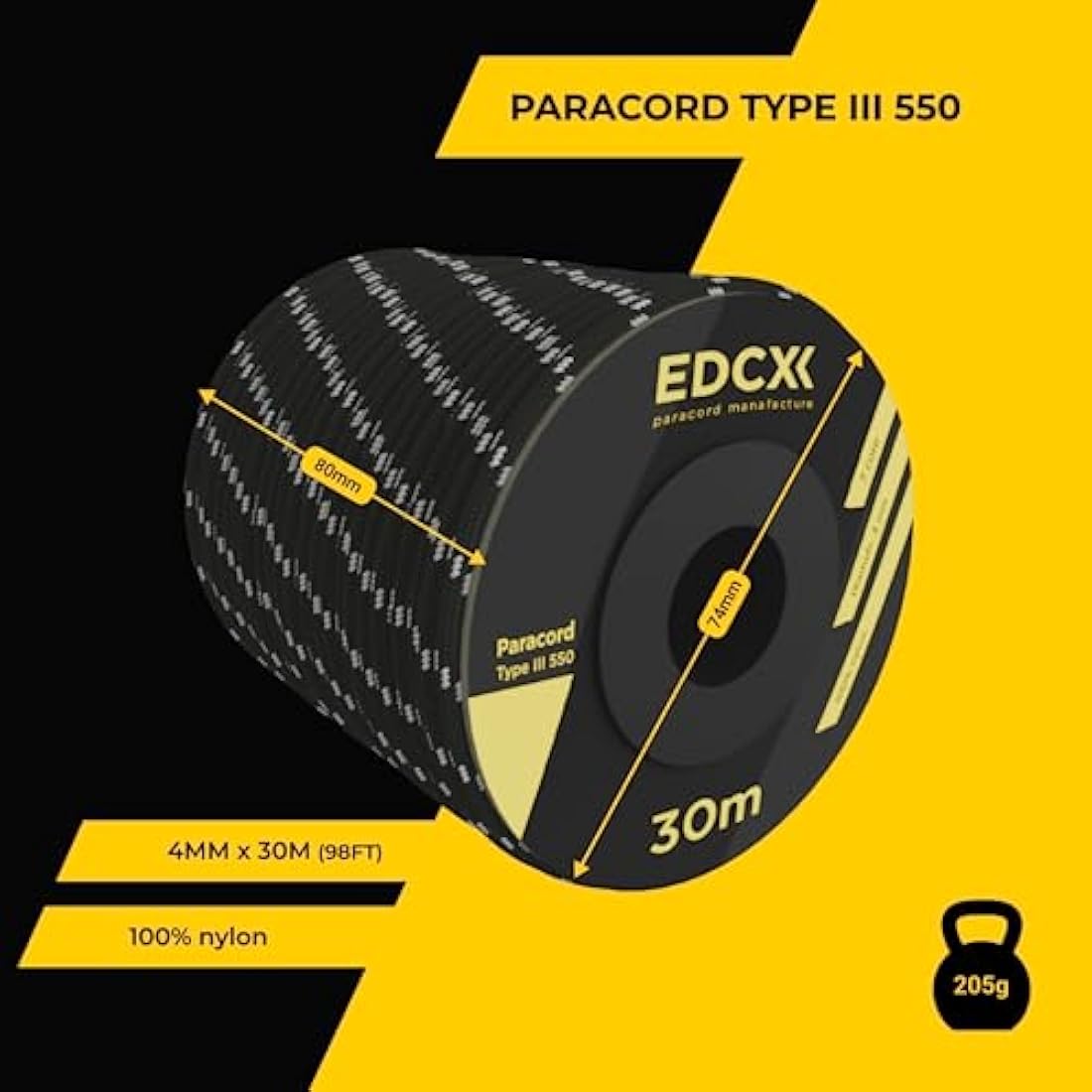 EDCX 550 Paracord – 4mm 7-Strand Nylon Rope for Camping and DIY