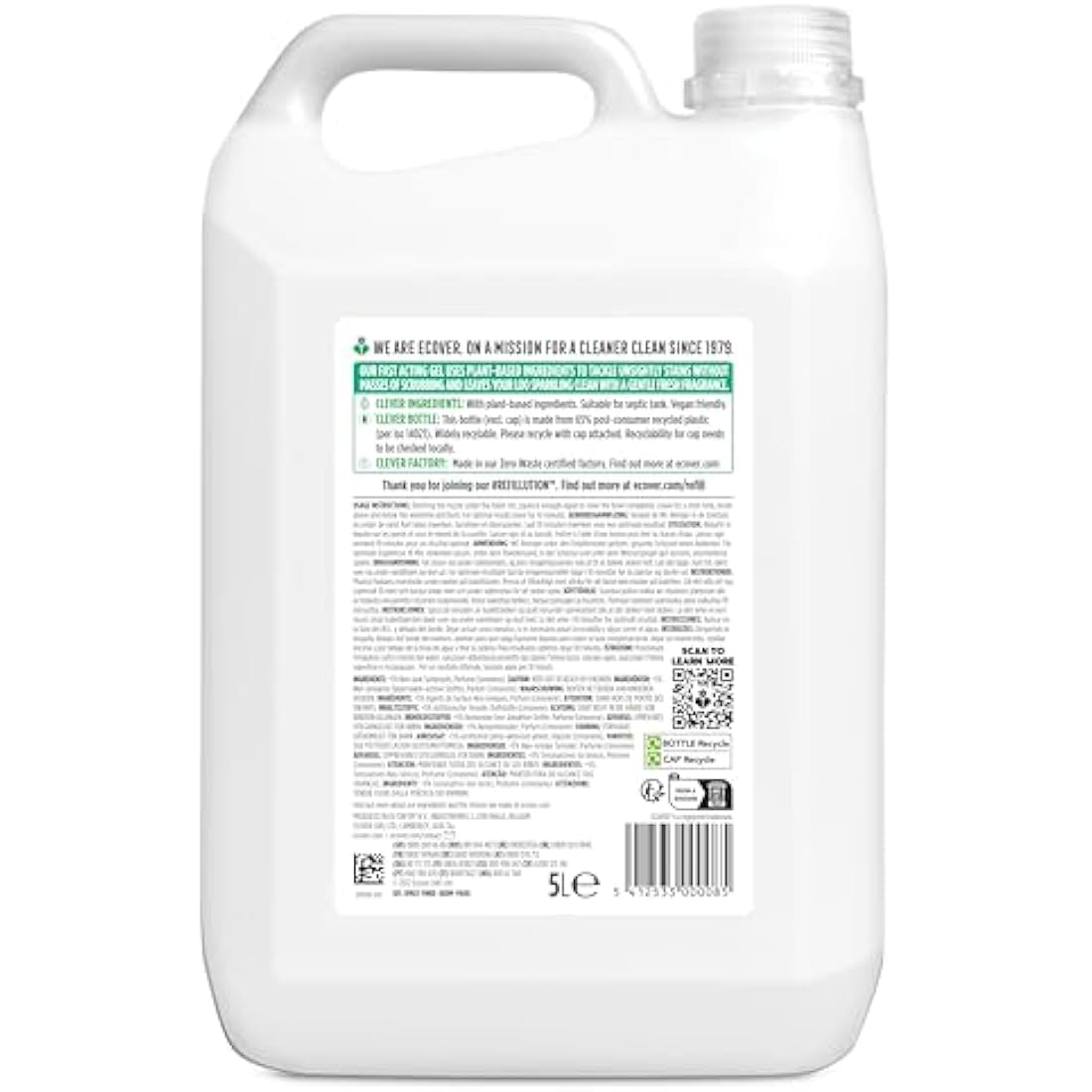 Ecover Toilet Cleaner Refill 5L | Limescale Remover | Pine & Mint