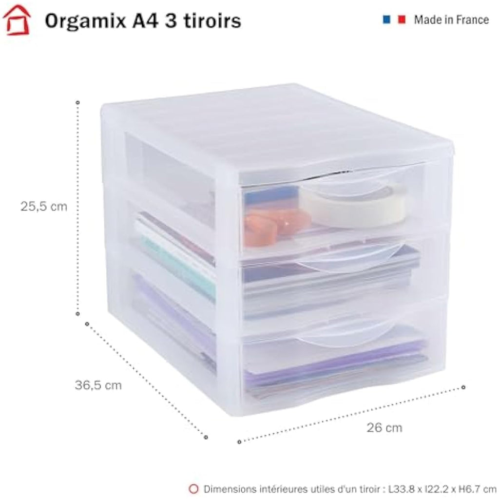 Rotho Orgamix A4 Drawer Box – 3 Transparent Storage Drawers