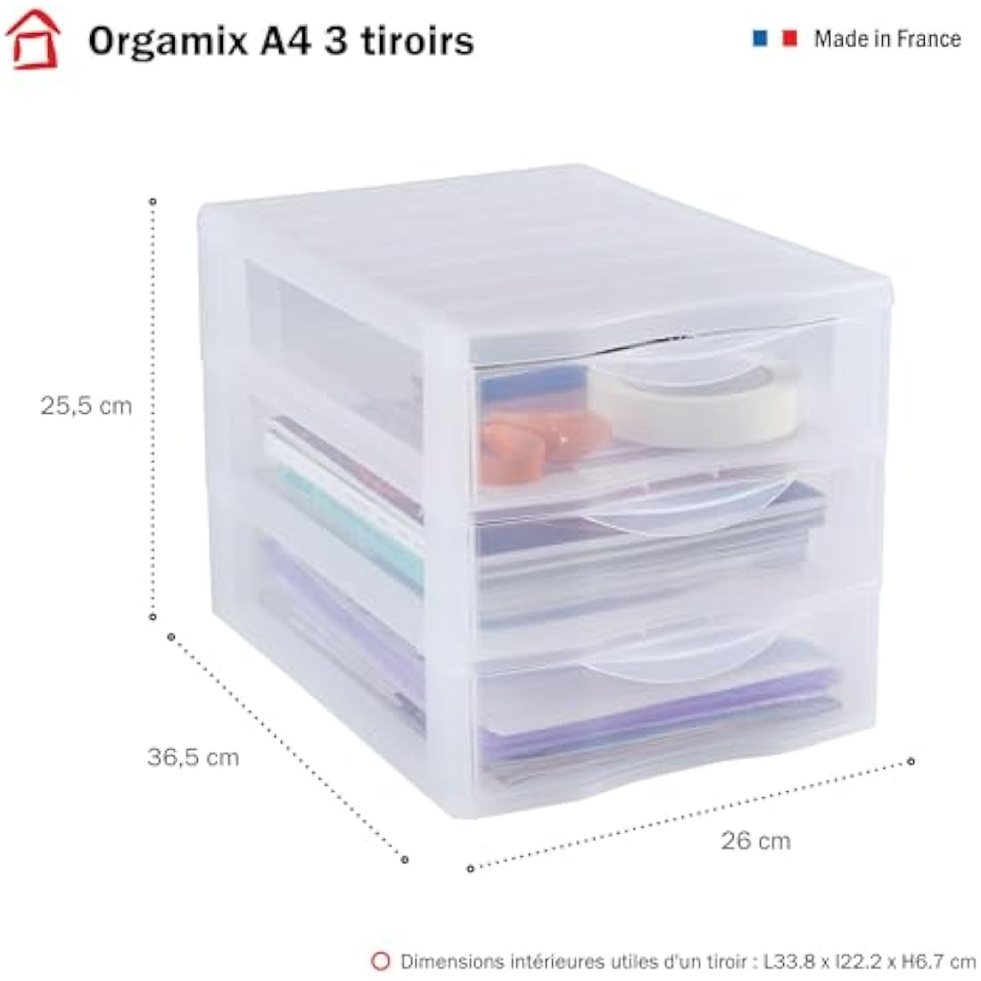 Rotho Orgamix A4 Drawer Box – 3 Transparent Storage Drawers