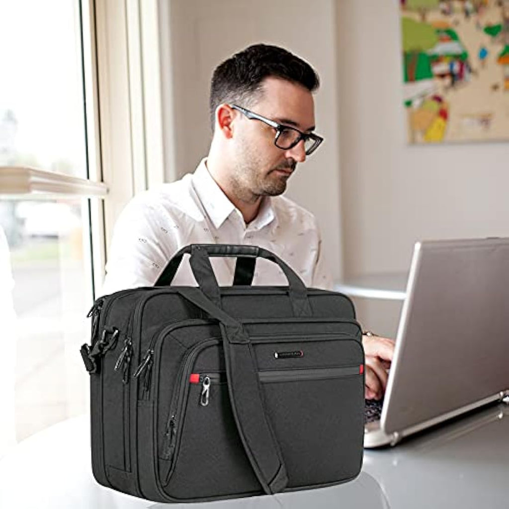 VANKEAN 17.3 Inch Laptop Briefcase | Expandable Water-Repellent Bag - Black