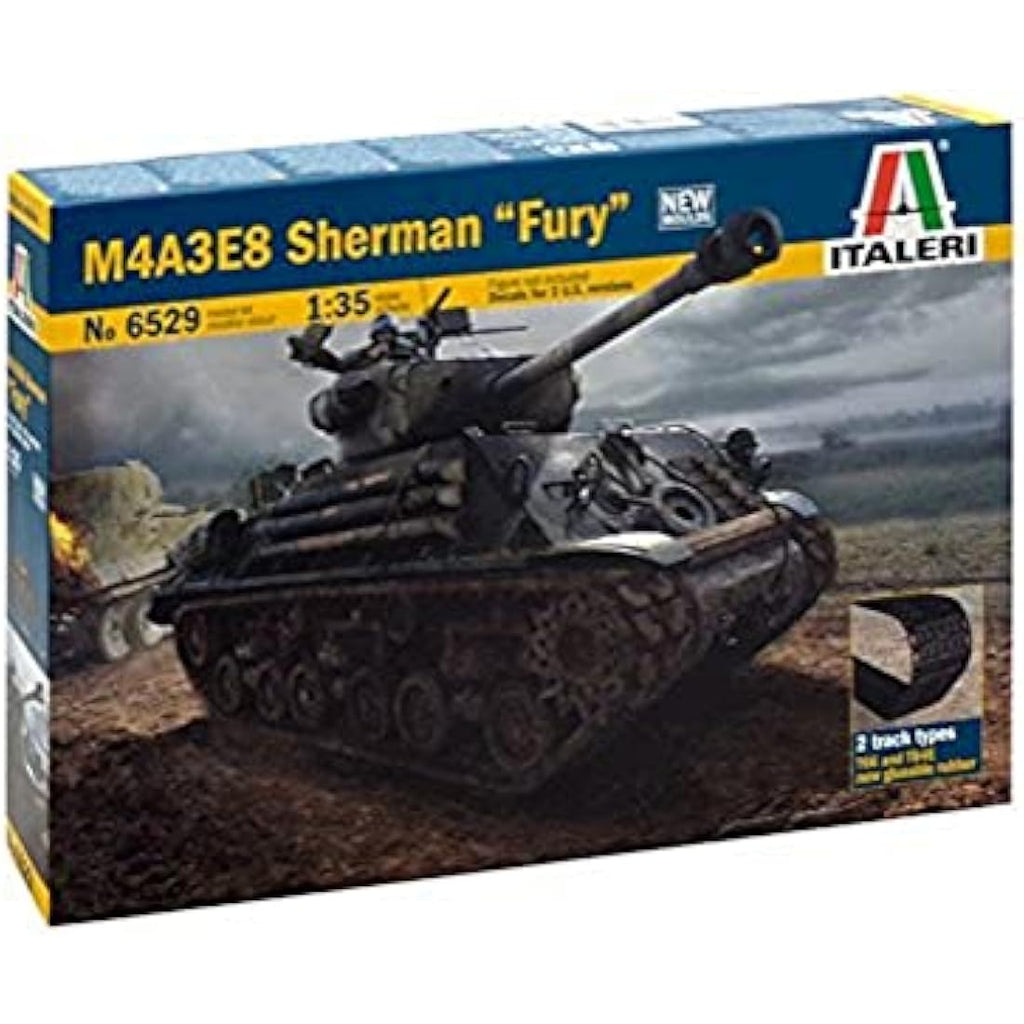 Italeri M4A3E8 Sherman Fury Tank Model Kit - 1/35 Scale Military Tank