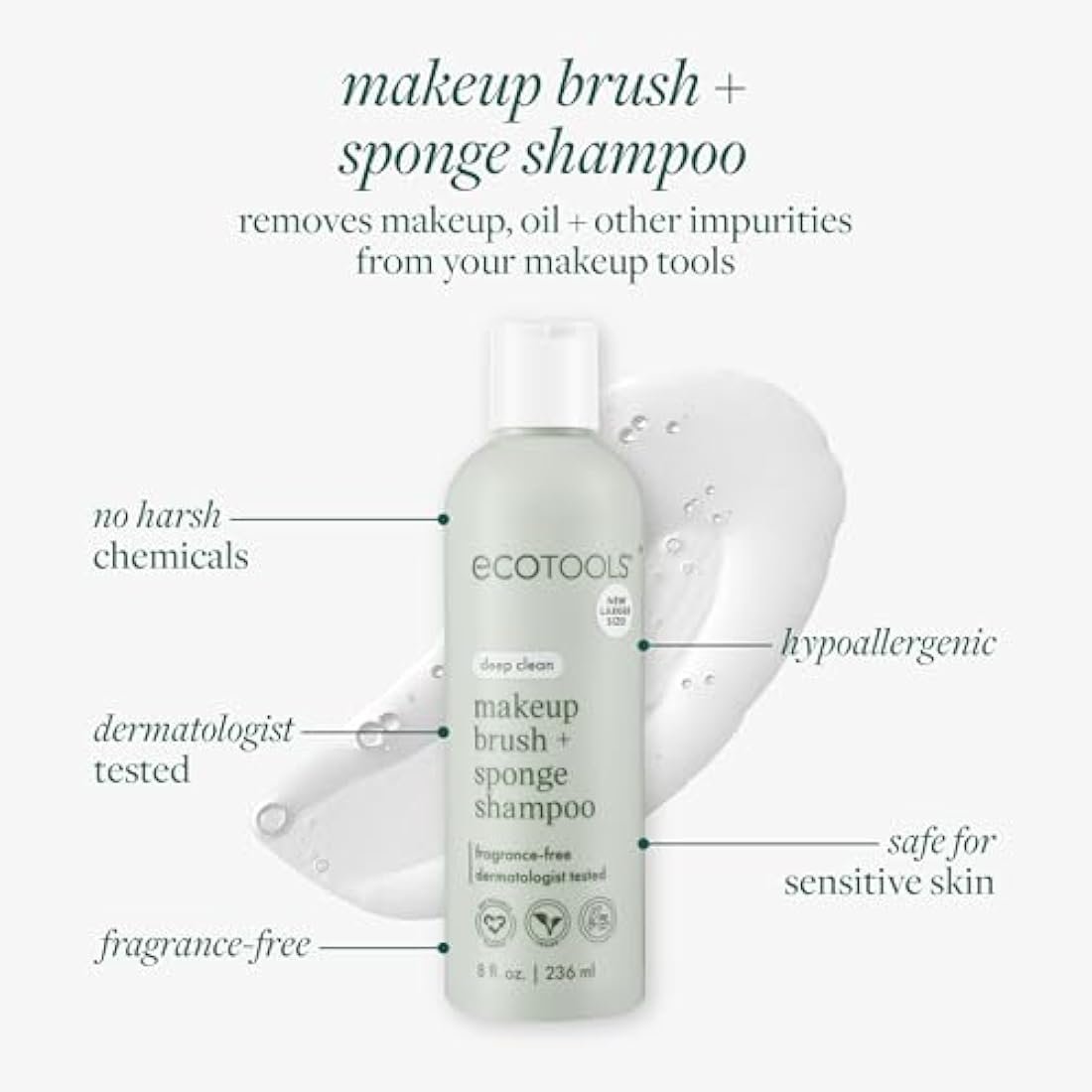 EcoTools Makeup Brush and Sponge Shampoo | Fragrance-Free Cleanser - 6oz