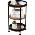 YEAKOO 3-Tier Round Side Table – Industrial Metal End Table, Rustic Brown