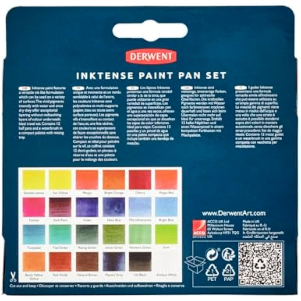 Derwent Inktense Paint Pan Set - 24 Water-Soluble Permanent Colours