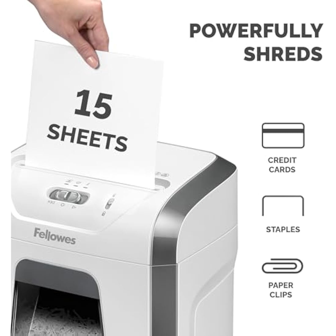 Fellowes Powershred 15C Cross-Cut Paper Shredder | P4 Security | White