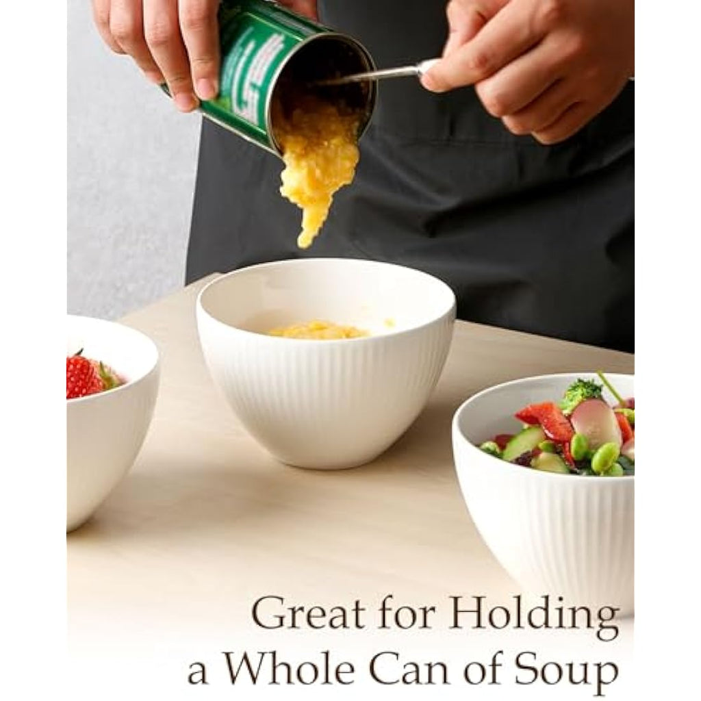 Ceramic Cereal Bowls - 750ml Deep Soup Bowl Set of 6, White