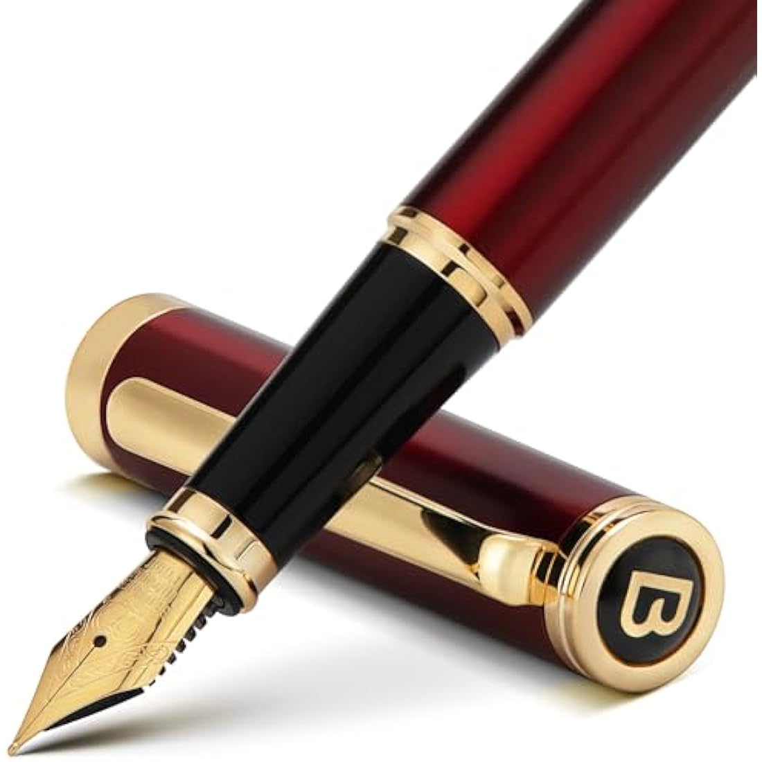 BEILUNER Luxury Fountain Pen – 24K Gold Finish Burgundy Fine Nib Pen