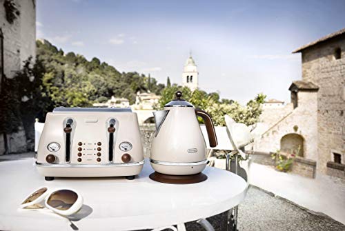 De'Longhi Icona Vintage 4-Slice Toaster – Beige & Mahogany CTOV4003BG