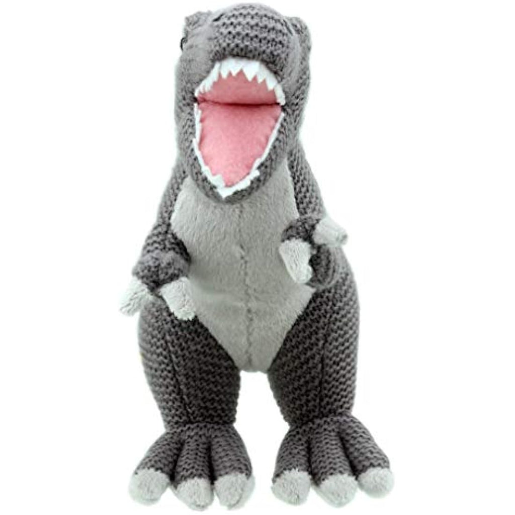 Wilberry Knitted Grey T-Rex Dinosaur Soft Toy – Retro Style Plush