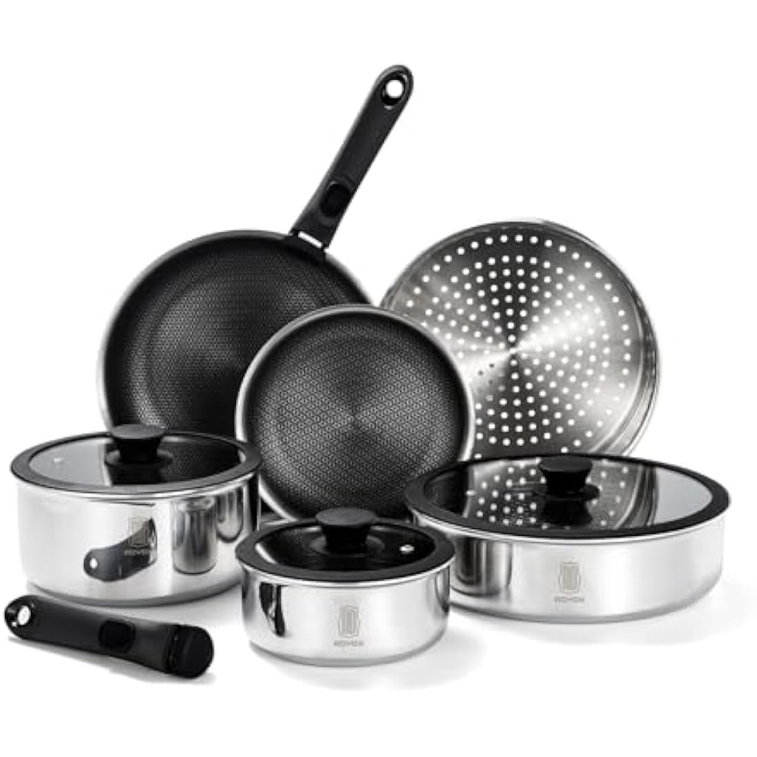 ROYDX Hybrid Stainless Steel Non-Stick Cookware Set with Detachable Handles