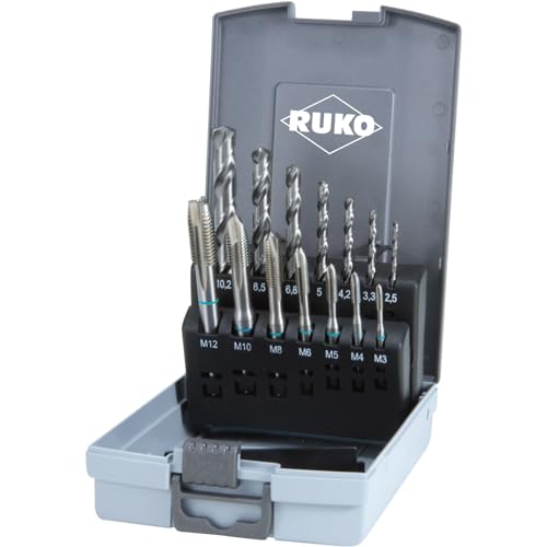 Ruko HSS Machine Tap Set - 14 Piece Threading Tool Kit in Plastic Case