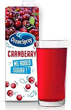 Ocean Spray Cranberry Juice - No Added Sugar, 1L Carton (12-Pack)