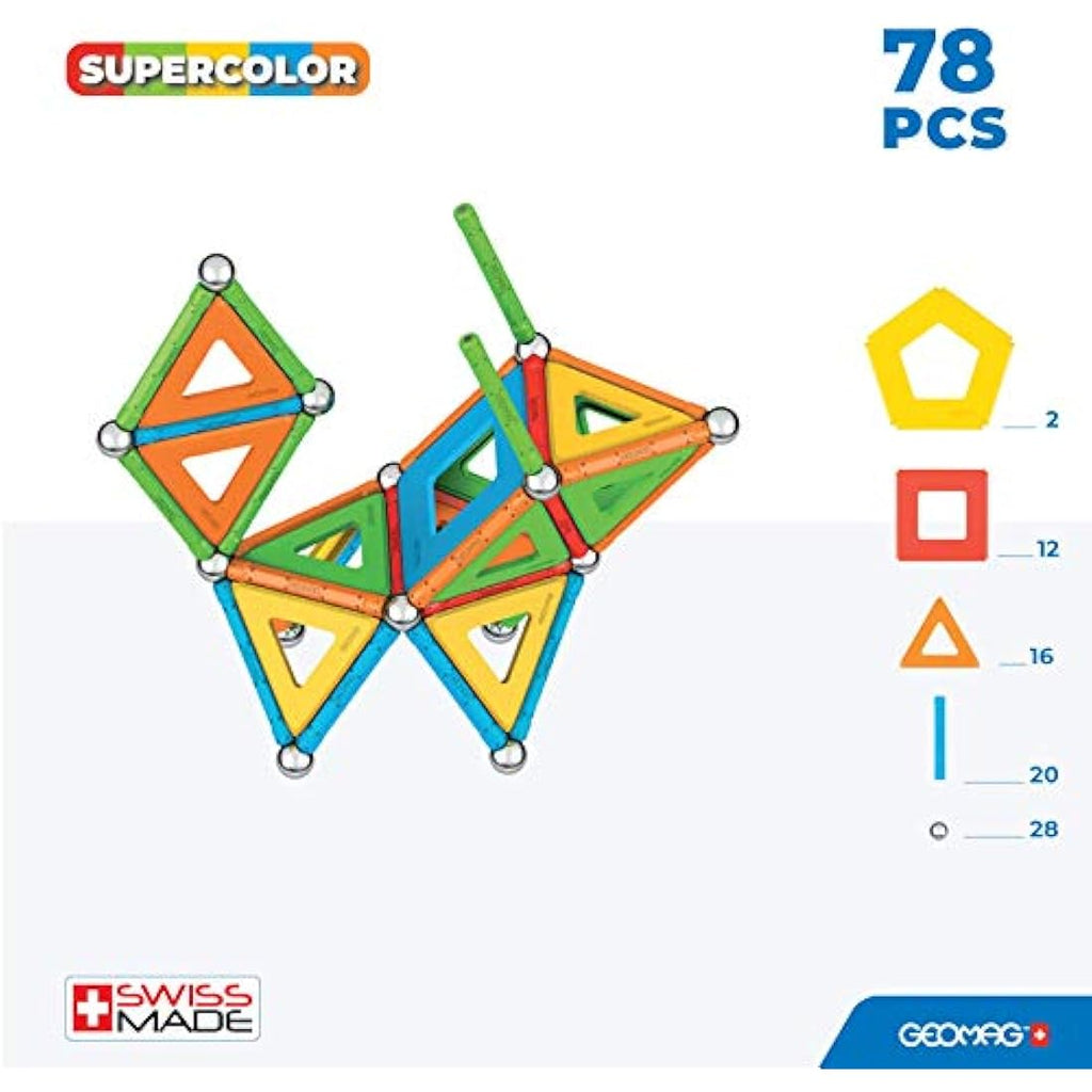 Geomag Supercolor Magnetic Construction Set - 100% Recycled Plastic - 78pc