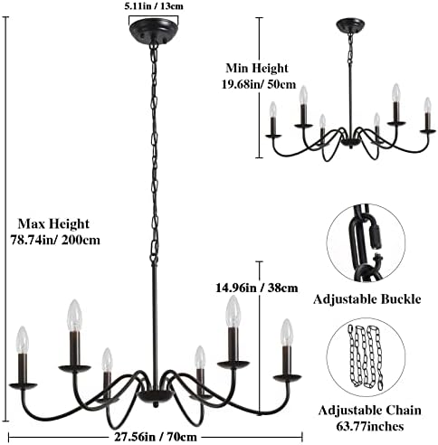 MRHYSWD 6-Light Black Candle Chandelier – Industrial Vintage Pendant Light