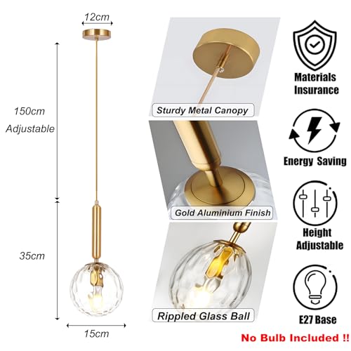 LFsem Modern Glass Globe Pendant Light – Transparent Water Ripple Chandelier