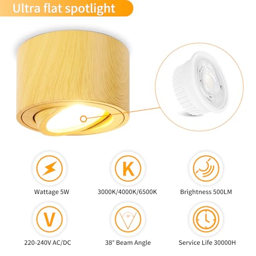 GeyouLux Dimmable LED Ceiling Spotlight - 5W 3CCT Adjustable White 4-Pack