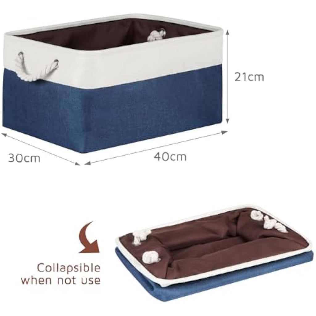 Foldable Linen Storage Baskets – Blue Fabric Bins, 3 Pack