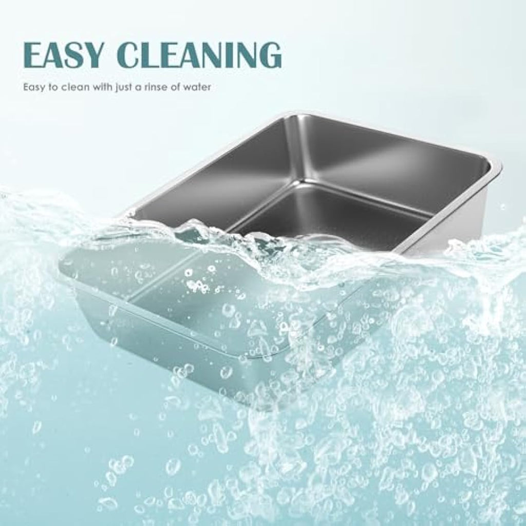 IKITCHEN Stainless Steel Cat Litter Box – Low Entry Metal Pan for Kittens
