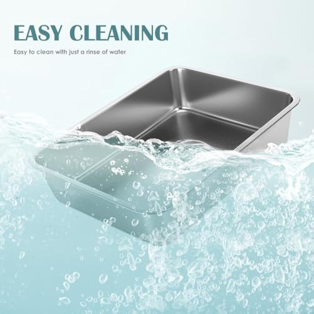 IKITCHEN Stainless Steel Cat Litter Box – Low Entry Metal Pan for Kittens