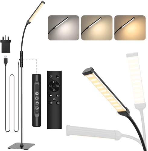 Mojimdo LED Floor Lamp – Dimmable Gooseneck Reading Light with Remote