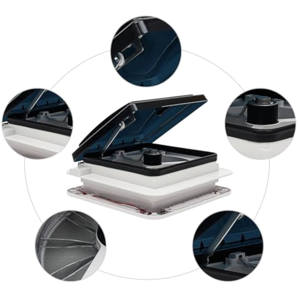 12V RV Roof Vent Fan – 6-Speed Camper Skylight with LED