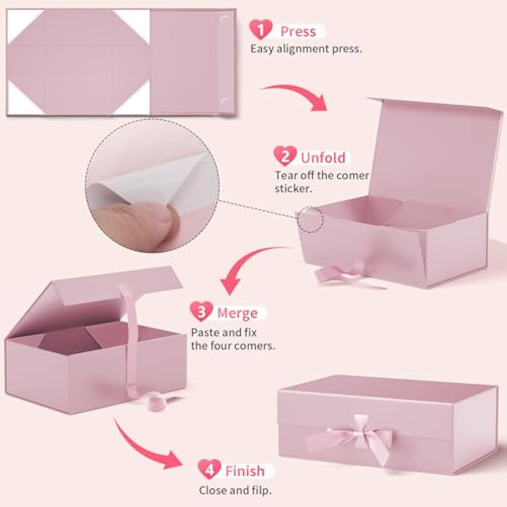 GIFTSAY Large Magnetic Gift Box - Pink Collapsible Paper Box with Lid