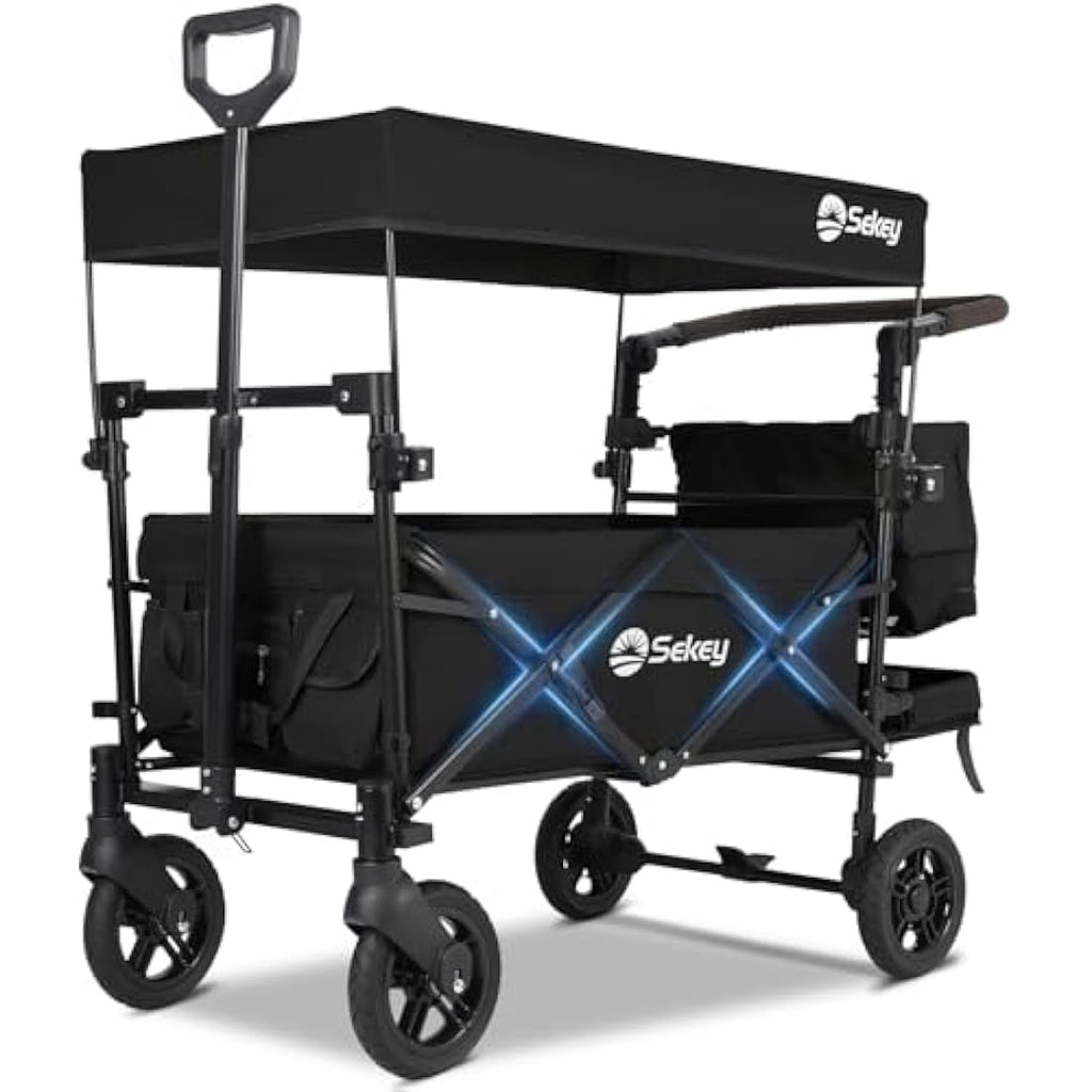 Sekey Kids Folding Wagon with Canopy | 220lbs Capacity Trolley – Black