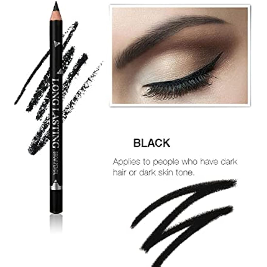 12-Piece Black Eyebrow and Eyeliner Pencil Set - Waterproof