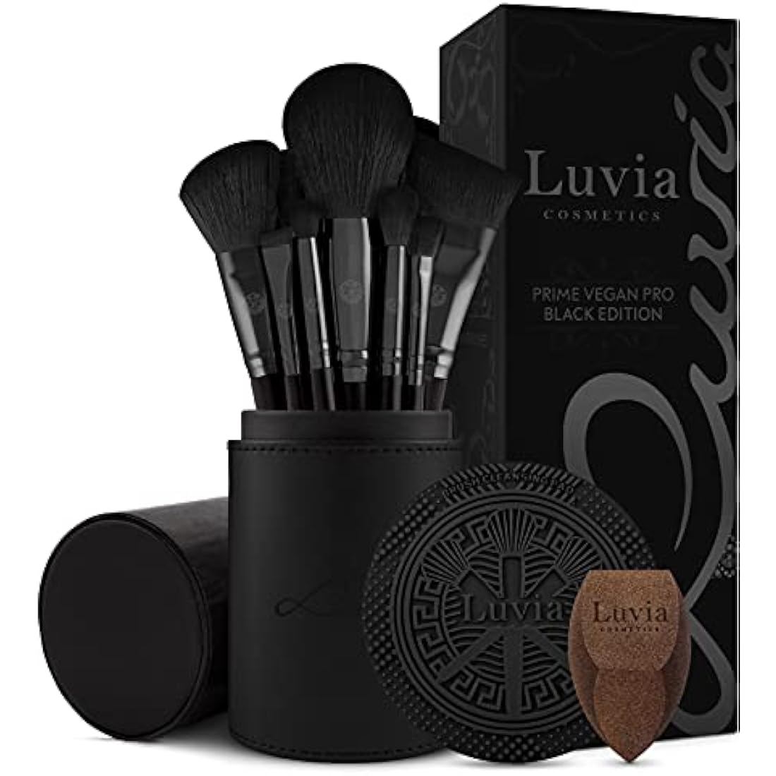 Luvia Prime Vegan 15-Piece Makeup Brush Set | Black & Rose Gold