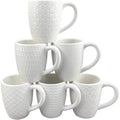 Hoikwo Bone China Coffee Mugs Set of 6 – 13oz White Embossed Cups