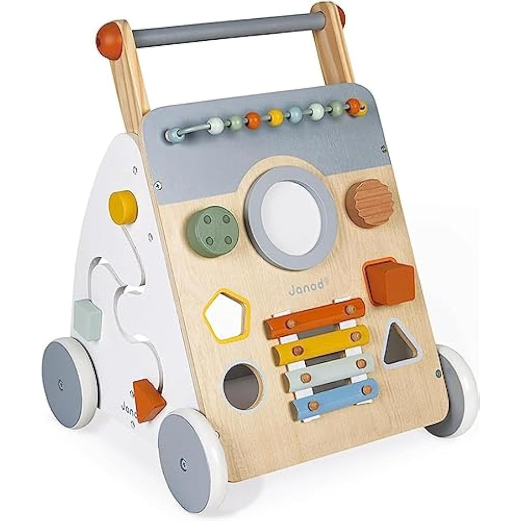 Janod Sweet Cocoon Wooden Multi-Activity Baby Walker and Pushcart