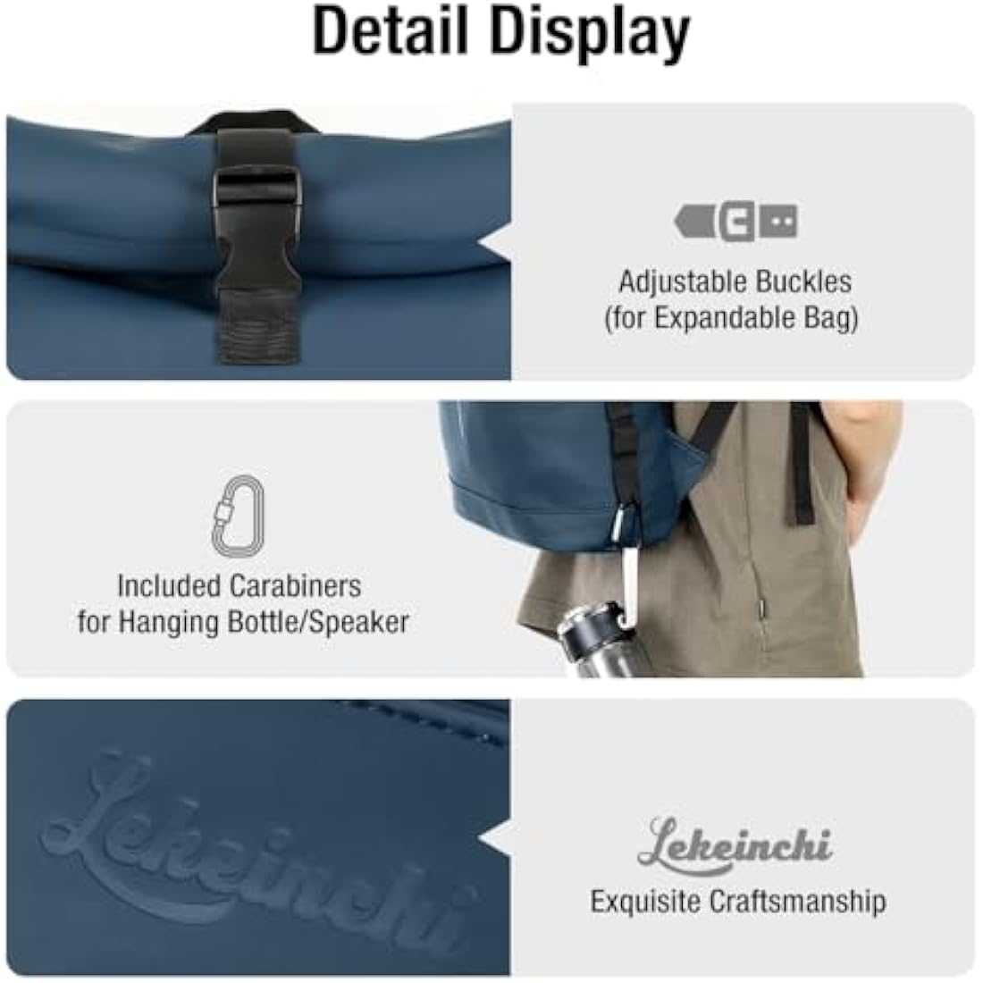 Lekeinchi 17-Inch Waterproof Roll Top Laptop Backpack - Blue