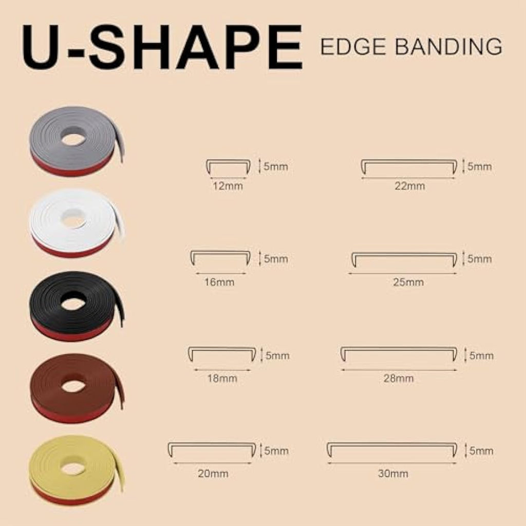 Flintronic 5m x 18mm U-Shape TPE Edge Banding | Self-Adhesive Furniture Trim