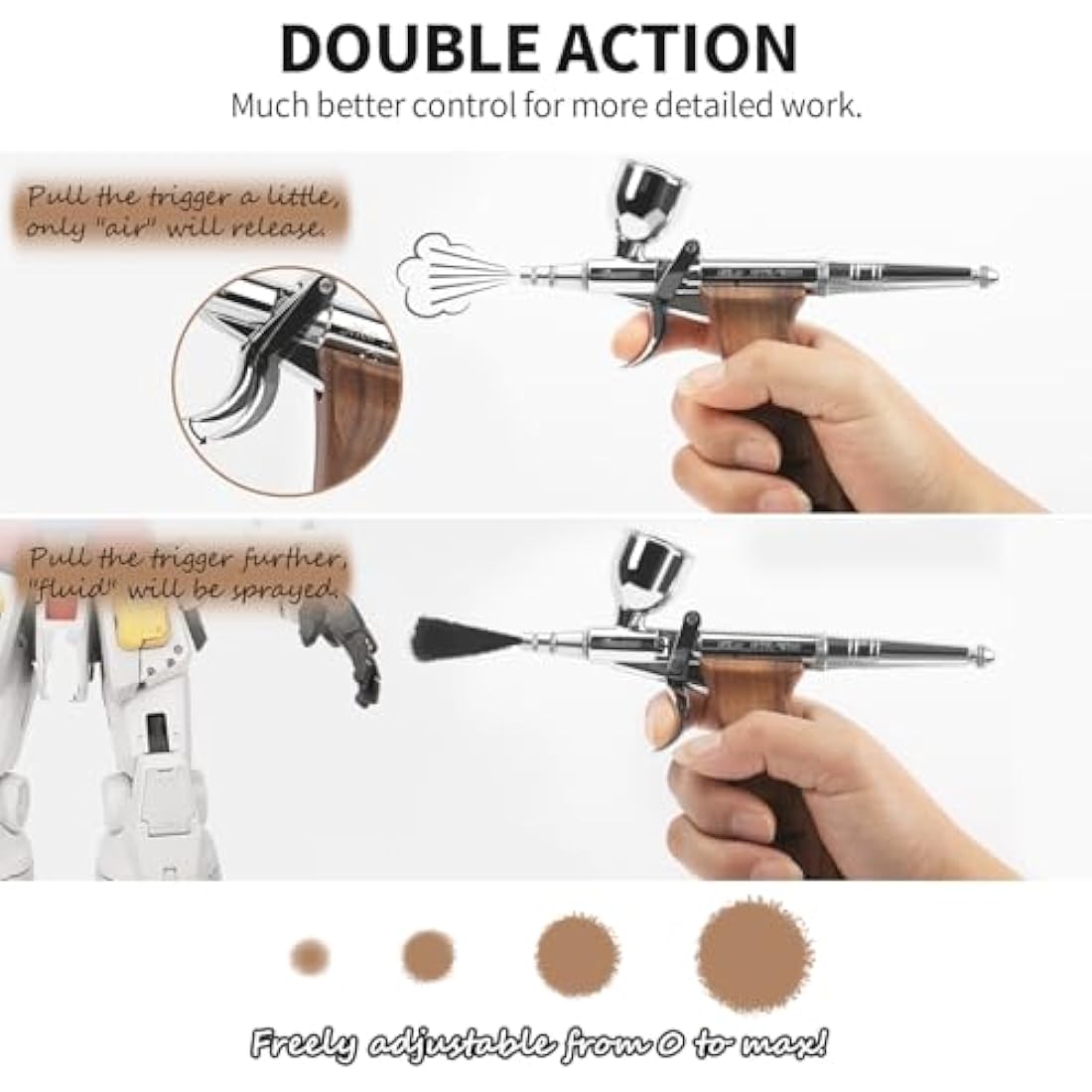 Bucasso Double Action Airbrush Kit with 3 Nozzles and Wooden Handle