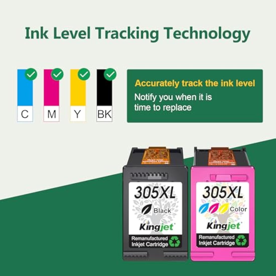 KINGJET 305XL Ink Cartridges Black & Colour for HP DeskJet and Envy