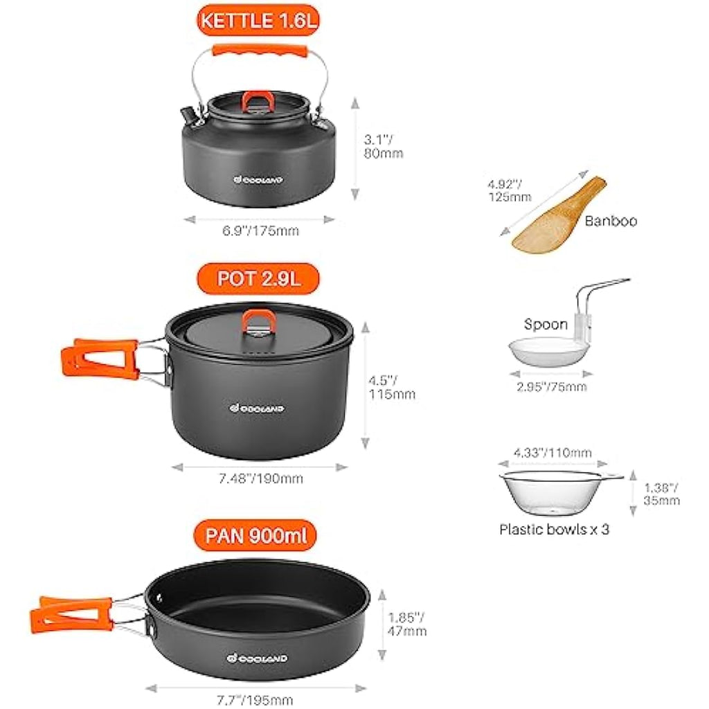 Odoland 10-Piece Camping Cookware Set – Non-Stick Pot, Pan & Kettle