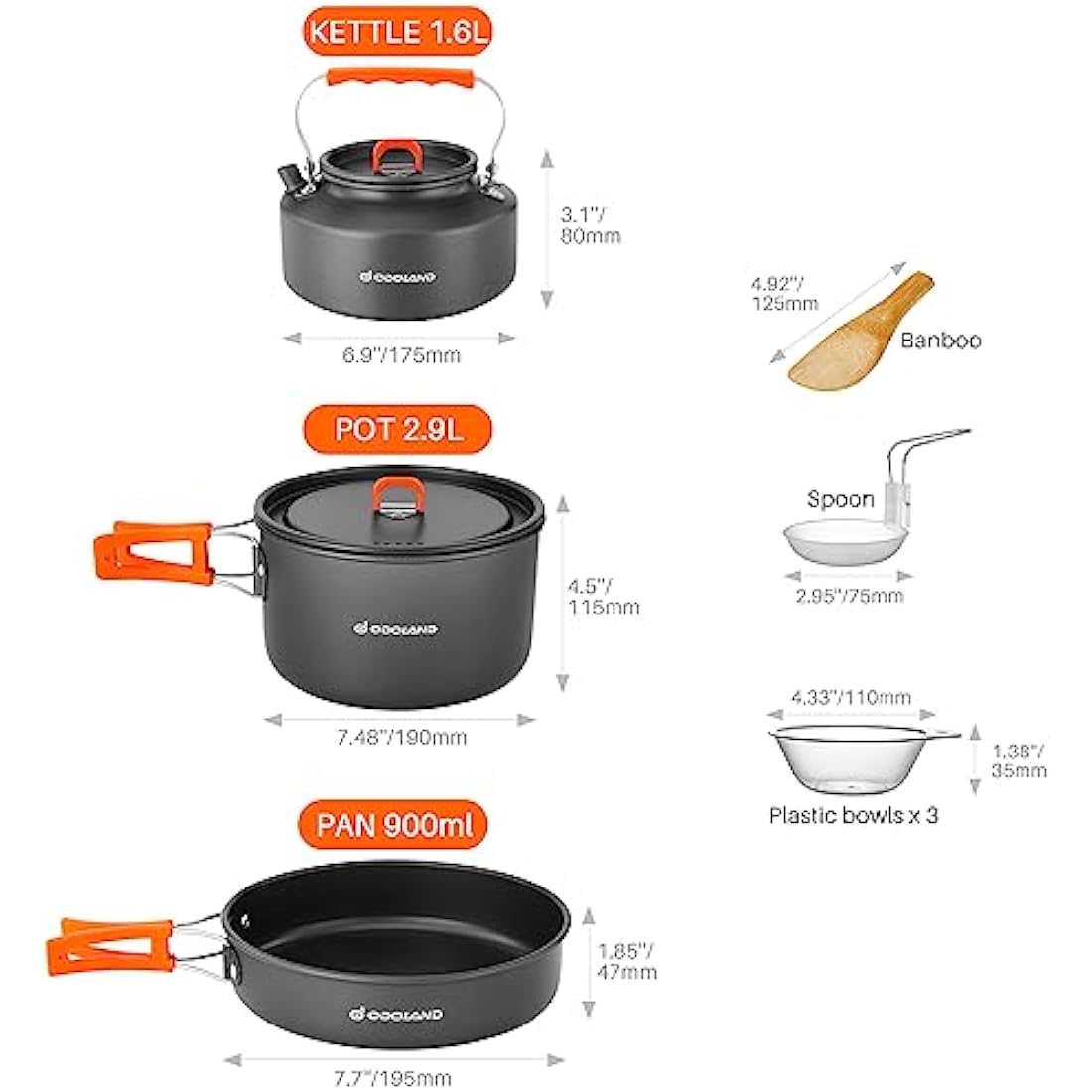 Odoland 10-Piece Camping Cookware Set – Non-Stick Pot, Pan & Kettle
