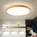 YYUTLUO Round Wood LED Ceiling Light – 48W Dimmable Flush Mount Lamp 60cm