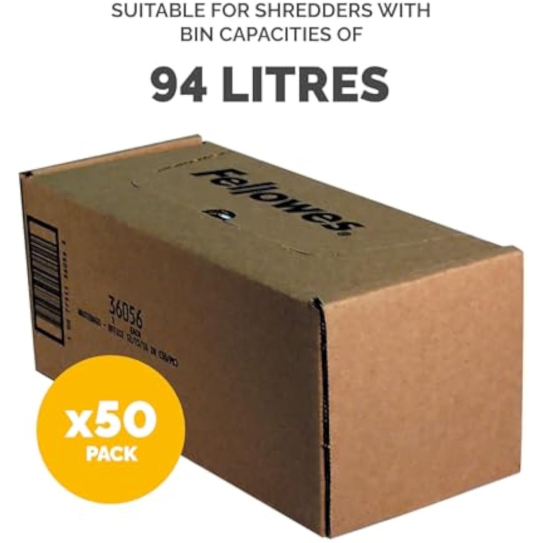 Fellowes Shredder Waste Bags | 148 Litre Capacity | Pack of 50