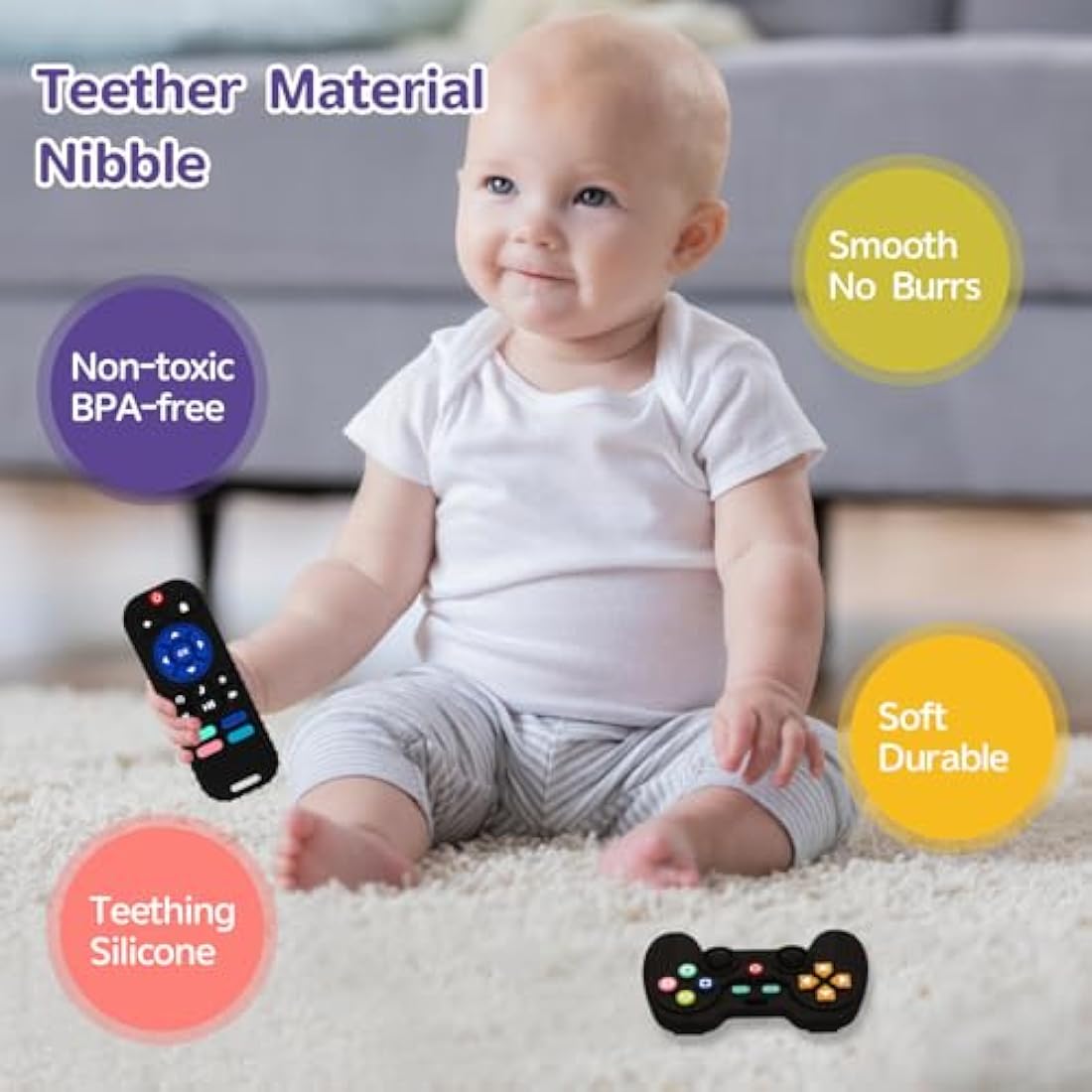Hooku 2-Pack Remote Control Silicone Teething Toys for Babies | BPA-Free