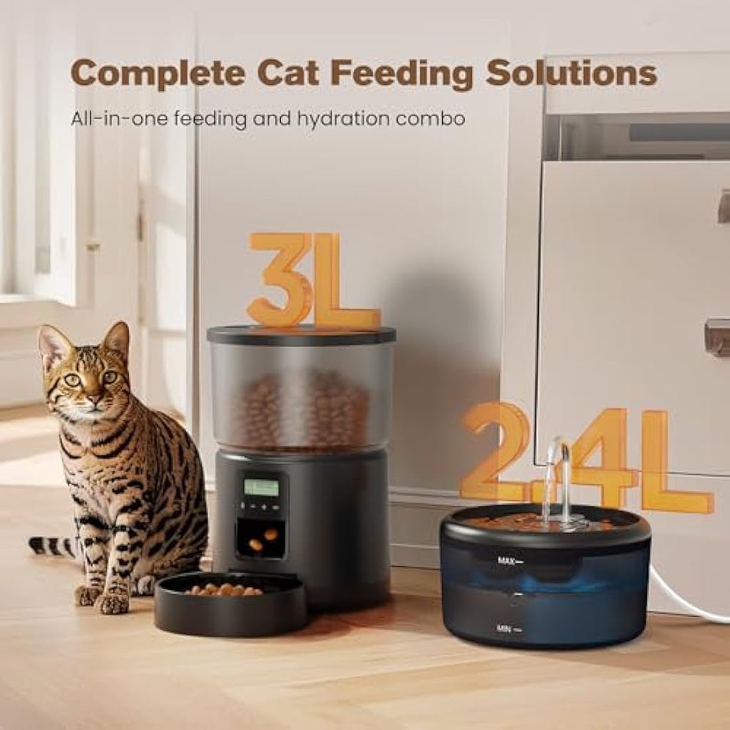 Automatic Cat Feeder and Water Fountain Set | 3L & 2.4L