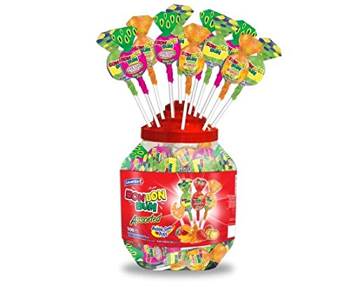 Colombina Bon Bon Bum Tropical Fruit Lollipops with Gum - 100 Count