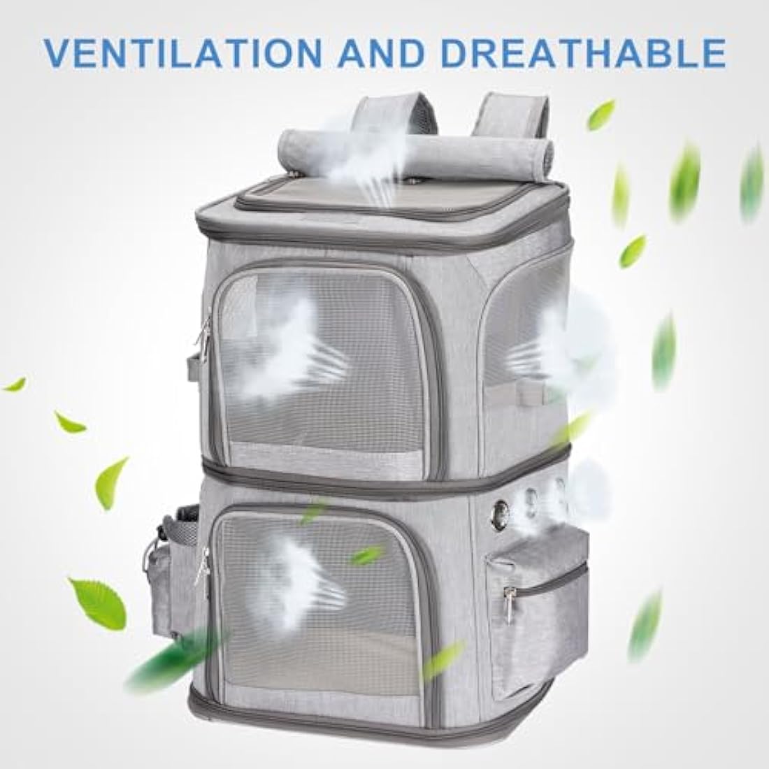 FASNATI Dual Compartment Pet Carrier Backpack for 2 Cats or Dogs - Grey, XL