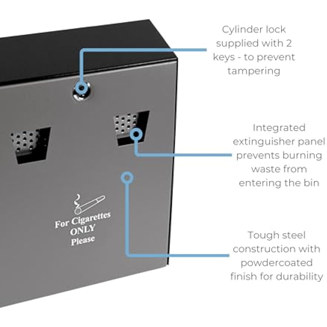 Cathedral Outdoor Ashtray | 3.1L Wall-Mounted Bin with Security Lock